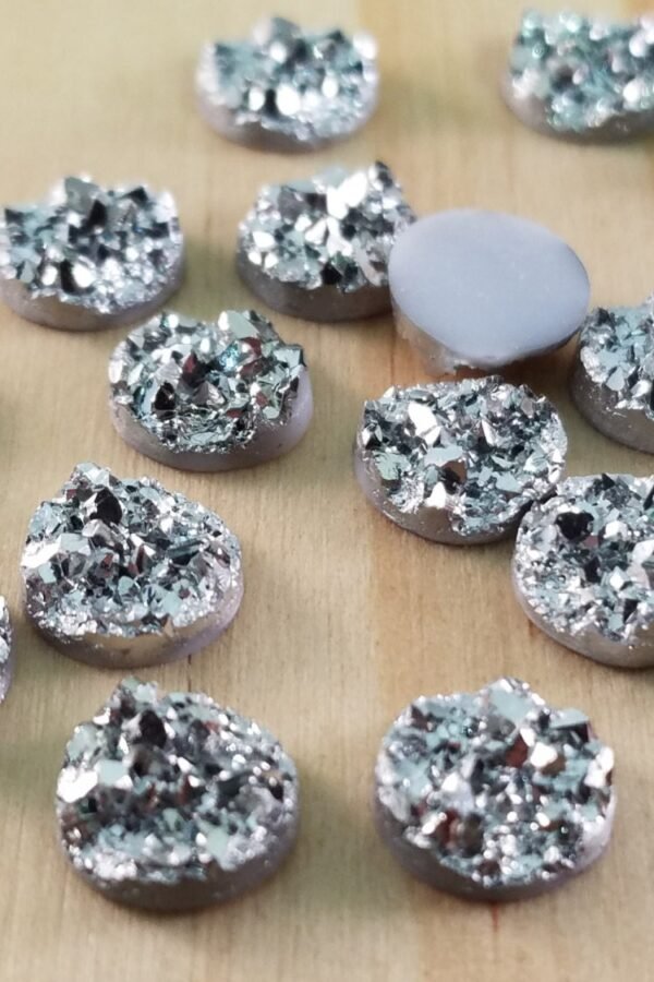 9.5mm Silver Chunky Faux Druzy Cabochons 10Pcs L Earring Making Jewelry Supplies, Cabochon Diy Supply Charms