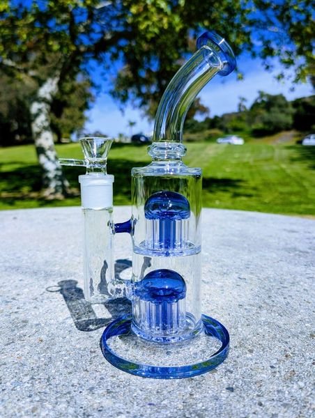 9.8 inchs Hookahs Double Tree Perc Recycler Dab Rigs Glass Water Bongs Smoke Pipe Oil Shisha unique Bong with 14mm Joint