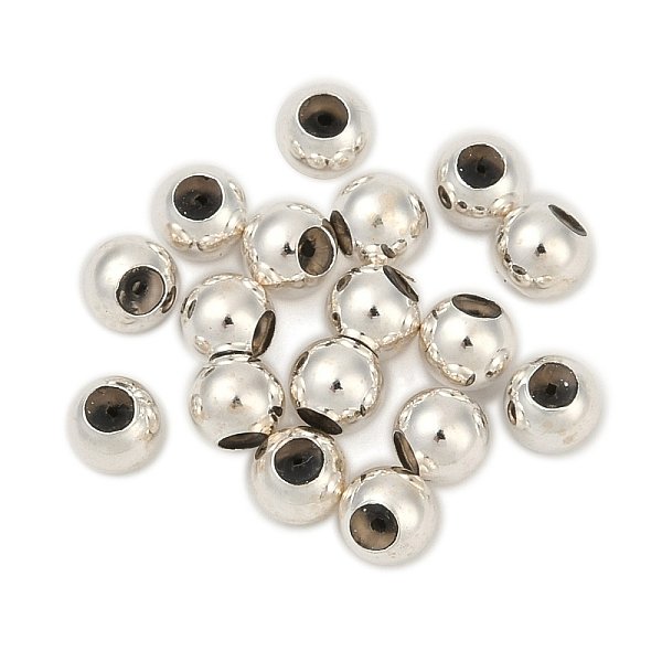 925 Sterling Silber Perlen, mit Gummi innen, Runde, Silber, 4 mm, Bohrung: 0.8 mm