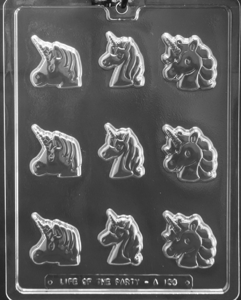 A156 Assorted Small Unicorn Heads Chocolate Candy Mold With Exclusive Molding Instructions
