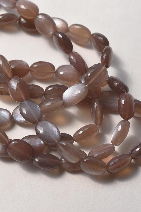 Aaa Natural Chocolate Moonstone Micro Faceted 9-10mm Long Ovals Gemstone Beads