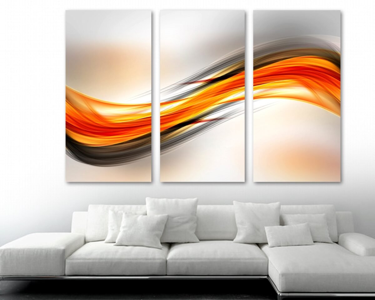 Abstract Art Orange Wave Canvas Print Wall - Wave, Art- Giclee Art For Home Decor, Wall Interior Design