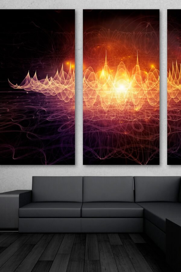 Abstract Sound Wave Wall Art Canvas Print Orange. Fractal Art, - Giclee Home Art Decor, Wall Interior Design