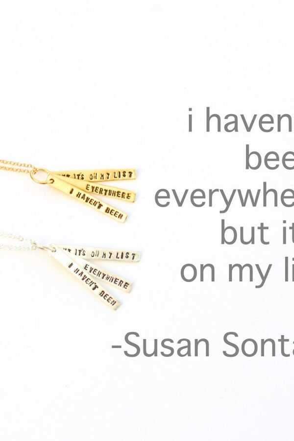Adventure Quote Pendant - Susan Sontag Quote About Travel Handmade Sterling Silver Necklace By Artisan Chocolate & Steel