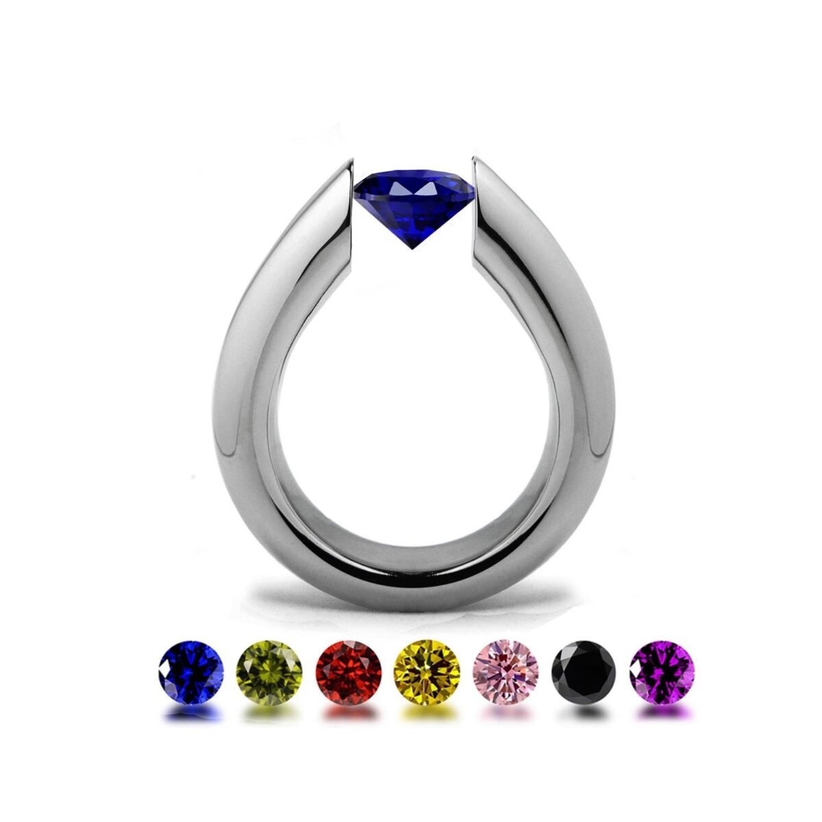 Alba High-Set Tension Ring With Colored Gemstone in Stainless Steel By Taormina Jewelry