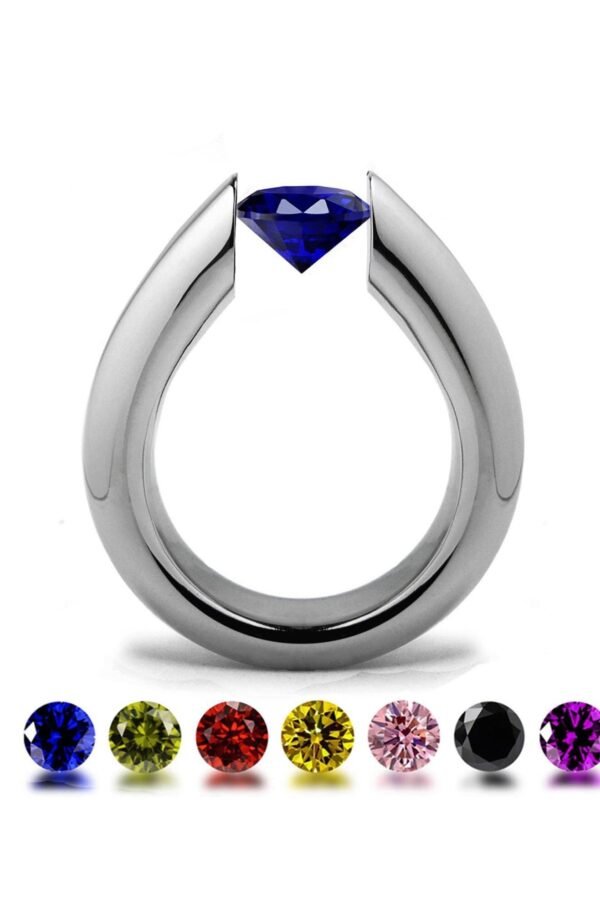 Alba High-Set Tension Ring With Colored Gemstone in Stainless Steel By Taormina Jewelry