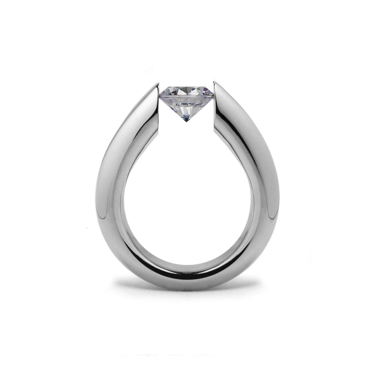 Alba High-Set Tension Ring With White Sapphire in Stainless Steel By Taormina Jewelry
