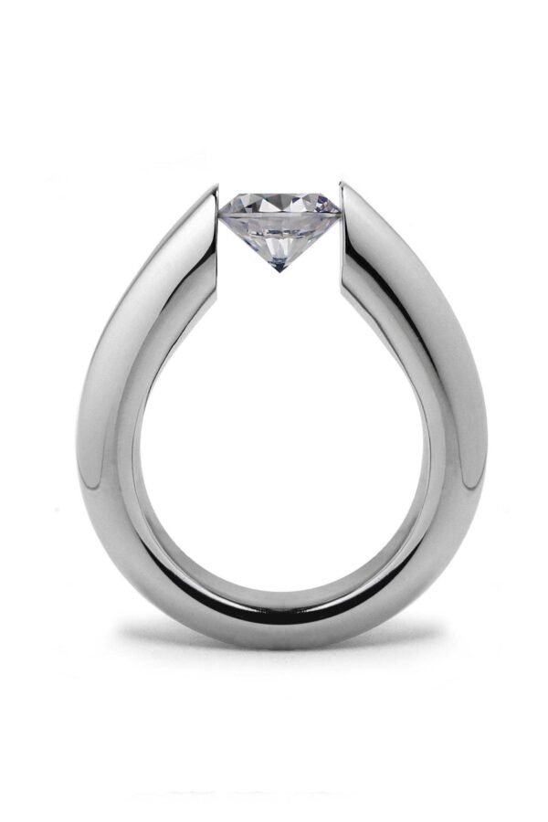 Alba High-Set Tension Ring With White Sapphire in Stainless Steel By Taormina Jewelry