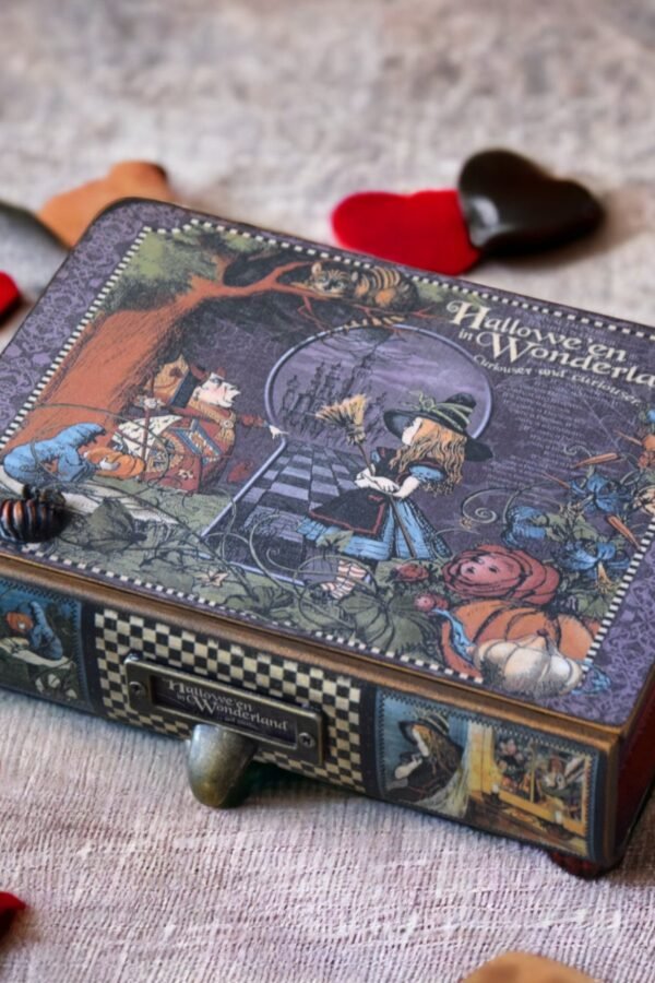 Alice in Wonderland Jewelry Box Personalized White Rabbit Rings Holder Whimsical Furniture Mad Hatter Cheshire Cat Tea Party Trinket Box