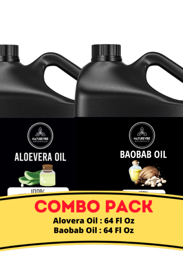 Aloevera Oil & Baobab Oil - Bundle of 64 Ounces Each | Hydrating and Nourishing for Skincare and Haircare | Soothes and Calms All Skin Types