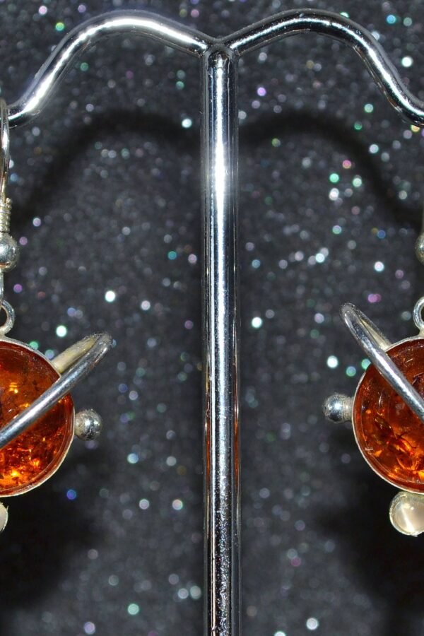 Amber & Moonstone Saturn Earrings - Choose A Size A Planetary Theme in Silver, Genuine Stones, Non-Plated, No Nickel Hypoallergenic