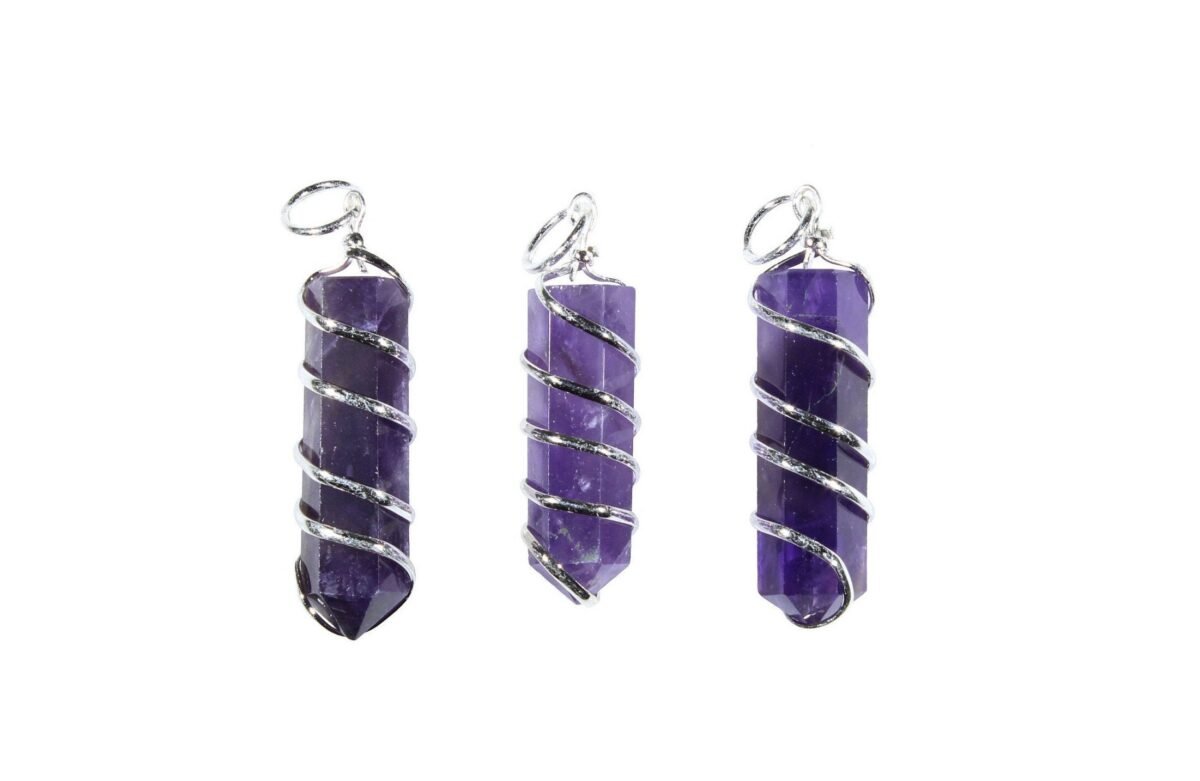 Amethyst Necklace-Coil Wire Wrapped Crystal Point Necklace-Amethyst Pendant-Gemstone Necklace-Healing Necklace-Crystal Healing