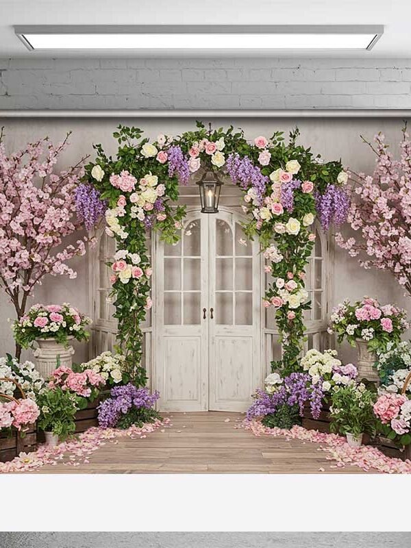 Aperturee Enchanted Garden Doorway Photography Backdrop, Spring Floral Arch with Pink Roses, Wedding or Bridal Shower Photo Prop, 3X2FT(1MX0.6M), 14