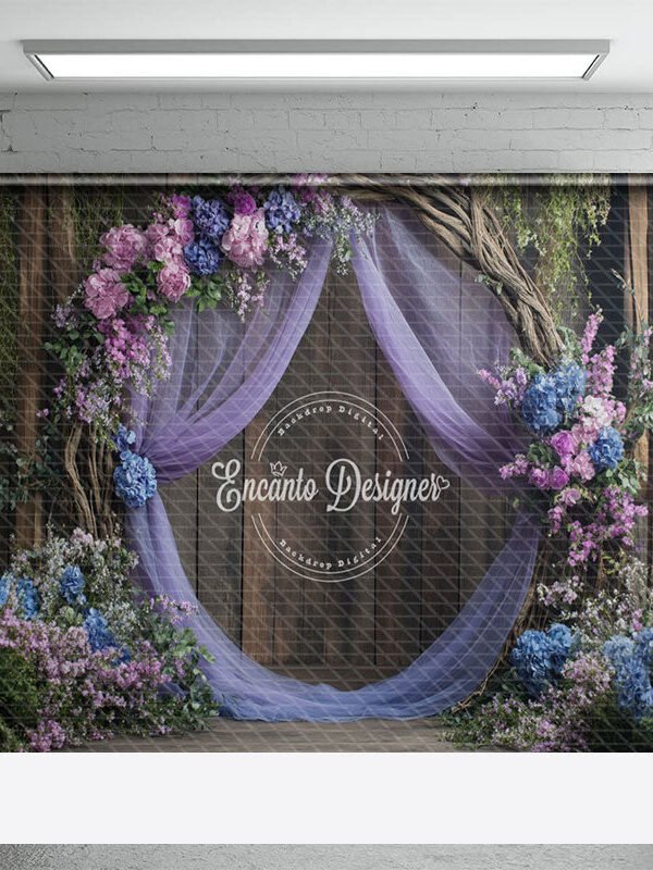 Aperturee Floral Violet Curtain Wooden Sweet Wedding Backdrop, 3X2FT(1MX0.6M), 14 USD, wedding backdrops, ENHD9K45-M