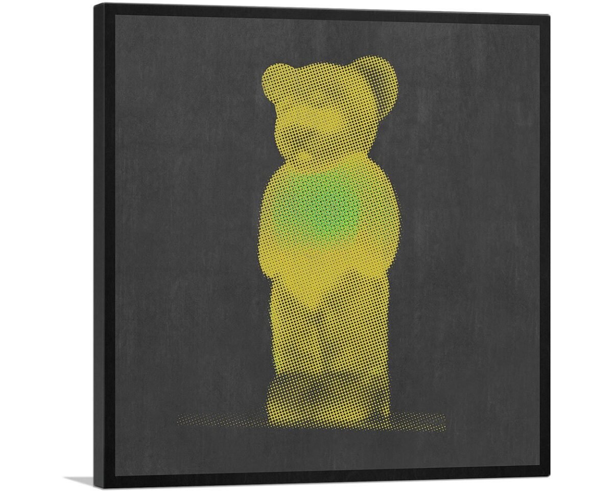 Artcanvas Modern Neon Yellow Gummy Bear Canvas Art Print