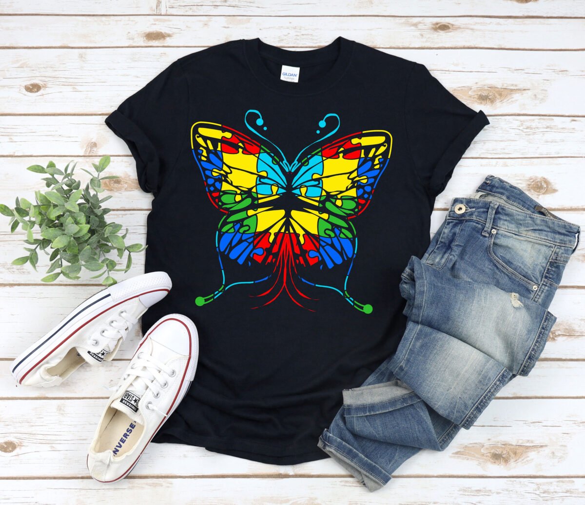 Autism Butterfly Shirt, Puzzle Butterfly, Rainbow Awareness Support Month Tshirt, Shirt