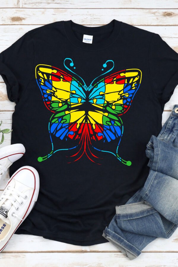 Autism Butterfly Shirt, Puzzle Butterfly, Rainbow Awareness Support Month Tshirt, Shirt