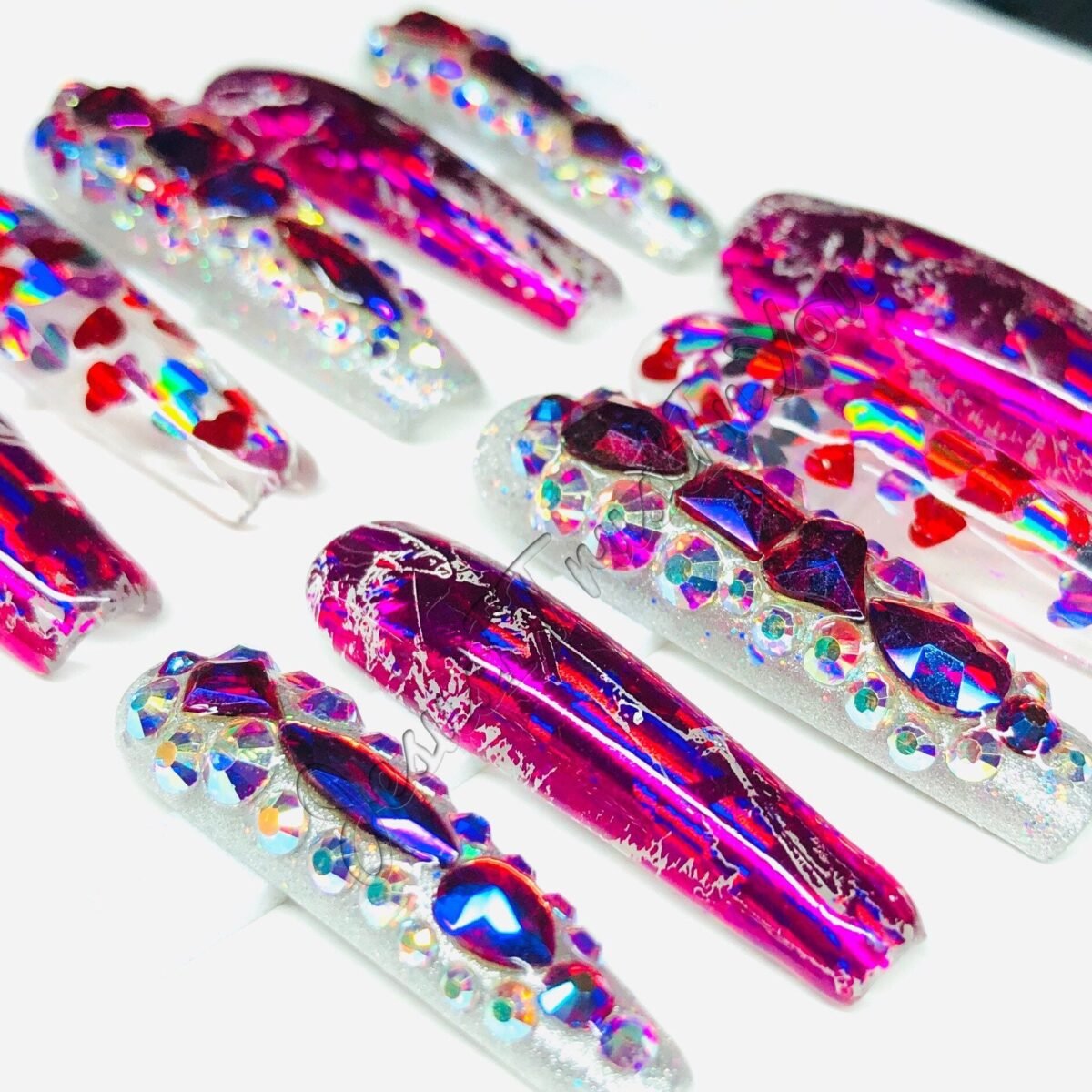 Awesome - Xxl Ballerina Gel Press On Nails| Reusable Nails | Long Gifts For Her| Rhinestones Makartt Dnd Glue