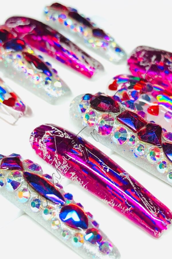 Awesome - Xxl Ballerina Gel Press On Nails| Reusable Nails | Long Gifts For Her| Rhinestones Makartt Dnd Glue