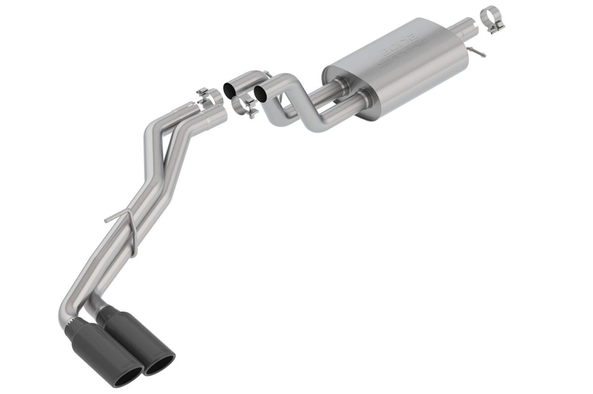BORLA 140789BC Cat-Back Performance Exhaust System for 2019-2023 Ford Ranger 4 Cyl. T-304 Stainless Steel S-Type Sound Dual Right Side Exit Single 4 INCH Round Black Chrome Tip On Each Tail Pipe