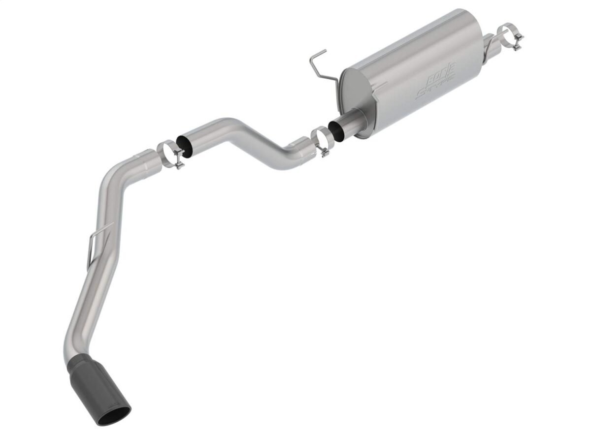 BORLA 140801BC S-Type Cat-Back Exhaust System 3.5 in. Pipe 5 in. Tip Single Round Rolled Angle Cut Black Chrome Truck Side Exit T-304 Stainless Steel S-Type Cat-Back Exhaust System