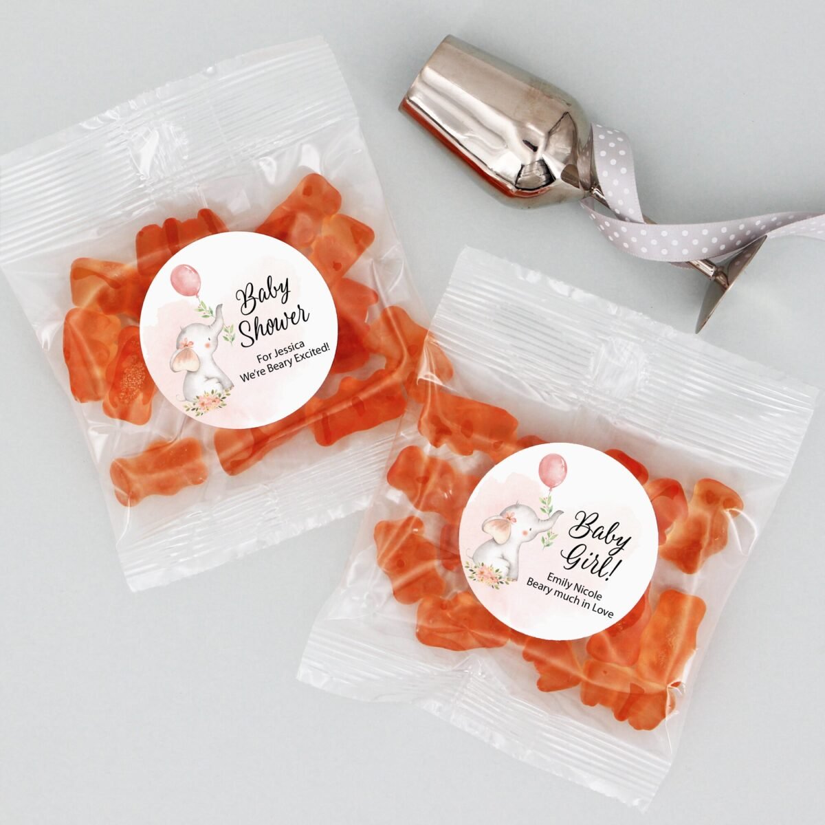 Baby Elephant Champagne Gummy Bear Favors, Personalized Bears, Shower A Little Peanut Is On The Way Favors - Set Of 20