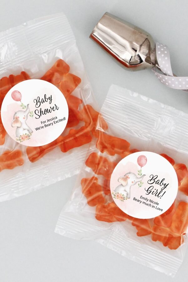Baby Elephant Champagne Gummy Bear Favors, Personalized Bears, Shower A Little Peanut Is On The Way Favors - Set Of 20
