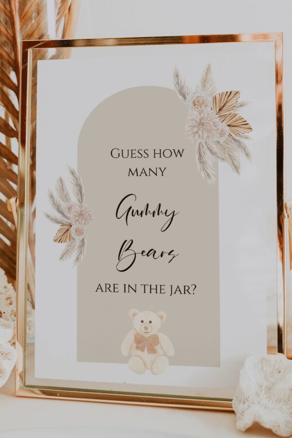 Baby Shower Game Guess How Many Gummy Bears Are in The Jar? Baby Sign, Bear Theme, Neutral Shower
