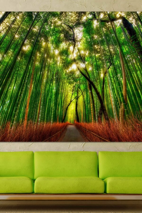 Bamboo Wall Art, Nature Inspired Green Large Art On Cavas, Forest Canvas Print, Canvas Ready To Hang