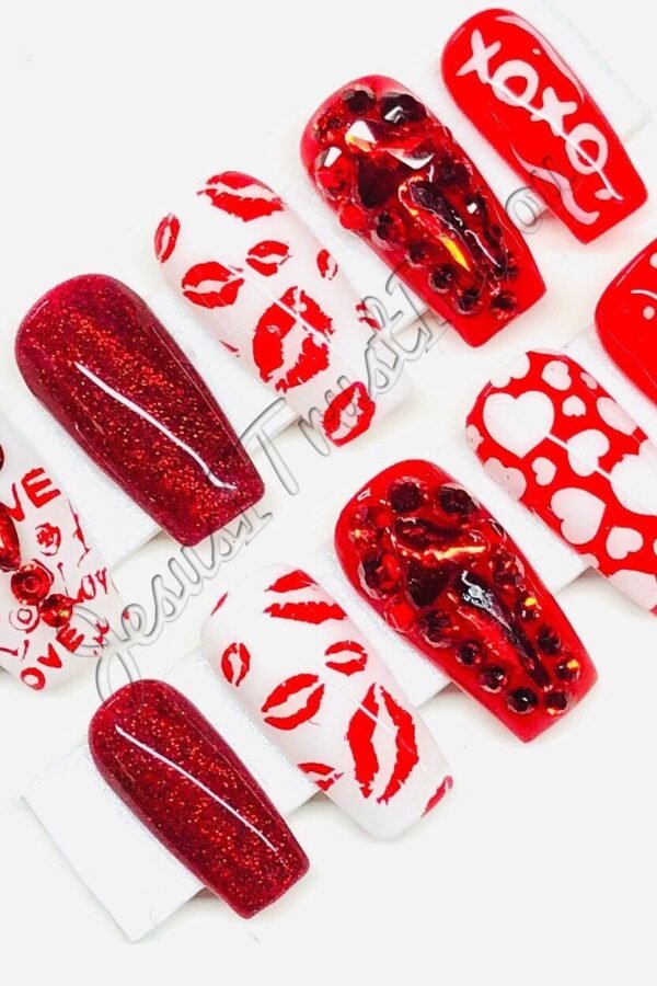 Be Mine - Regular Ballerina Gel Press On Nails| Reusable Nails | Long Gifts For Her| Rhinestones Makartt Dnd Glue