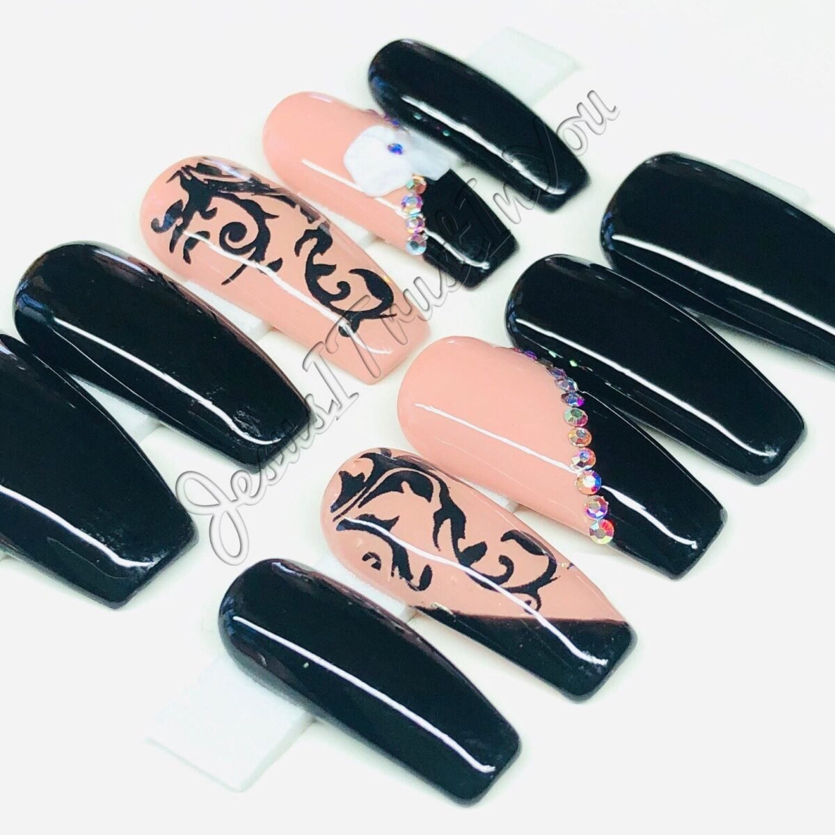 Be Still - Regular Ballerina Gel Press On Nails| Reusable Nails | Long Gifts For Her| Rhinestones Makartt Dnd Glue