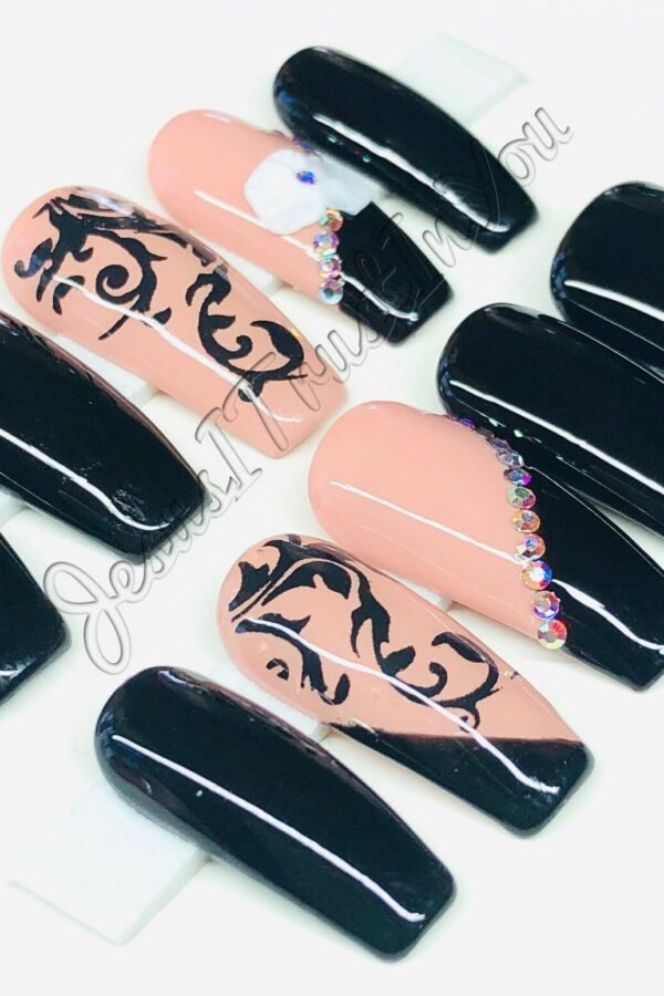 Be Still - Regular Ballerina Gel Press On Nails| Reusable Nails | Long Gifts For Her| Rhinestones Makartt Dnd Glue