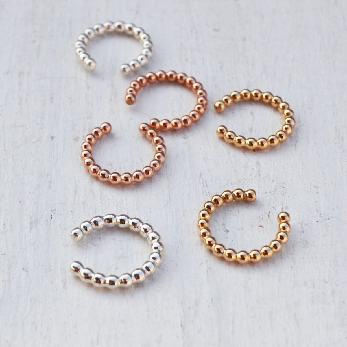 Beaded Ear Cuff, No Piercing Minimalist Wrap, Adjustable Cuff Earring, Huggie Gold Filled Or Sterling Silver