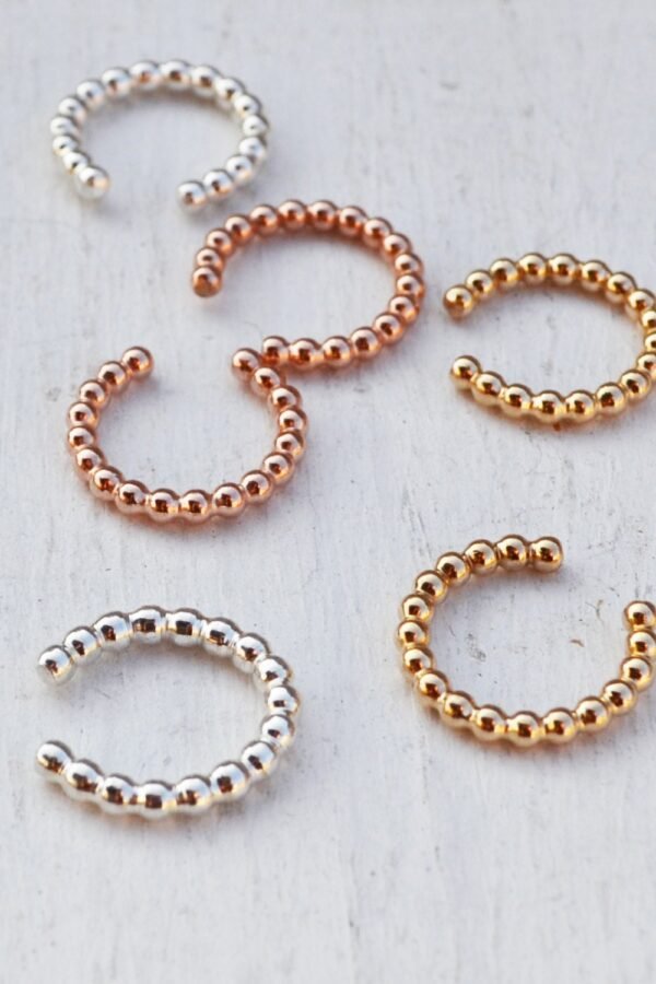 Beaded Ear Cuff, No Piercing Minimalist Wrap, Adjustable Cuff Earring, Huggie Gold Filled Or Sterling Silver