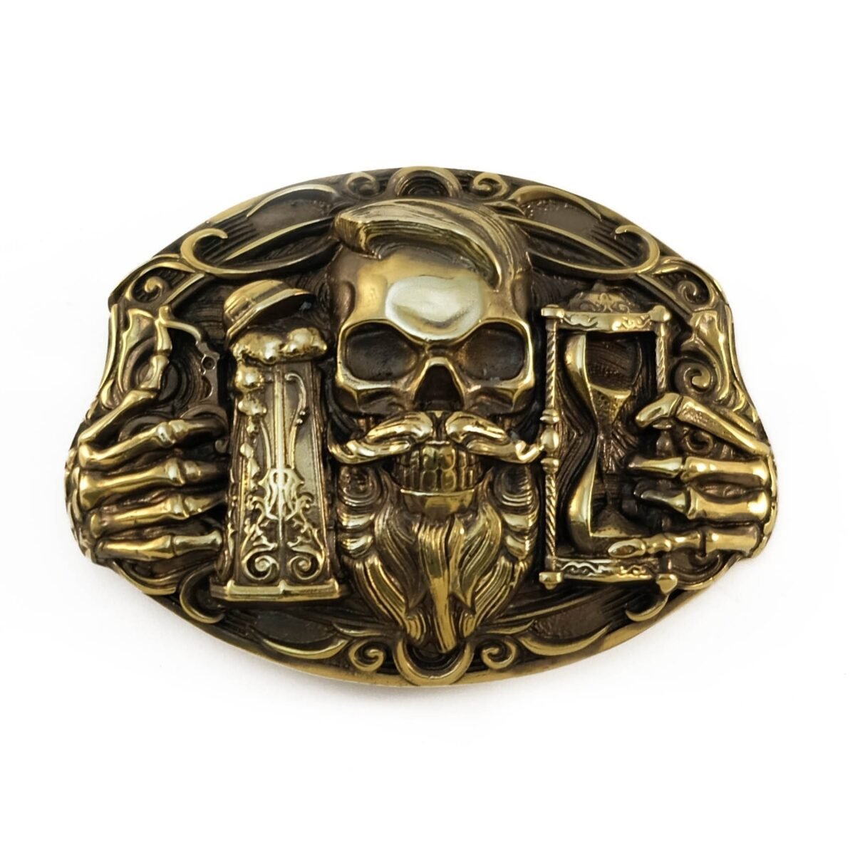 Belt Buckle Beer, Beer Fans Belt Buckle, & Skull Brewers Gift, With Mug, Skeleton Solid Brass