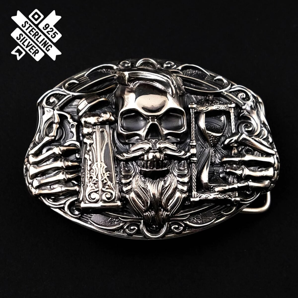 Belt Buckle Beer, Skull Belt Buckle, Beer Fans & Solid 925 Sterling Silver Human Skull Accessories