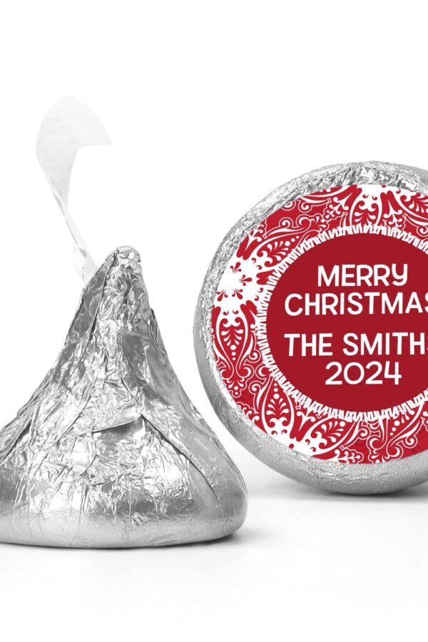 Big Red Snowflake Christmas Kiss Stickers, Personalized Party Chocolate Favor Labels, Holiday Classroom Candy Labels