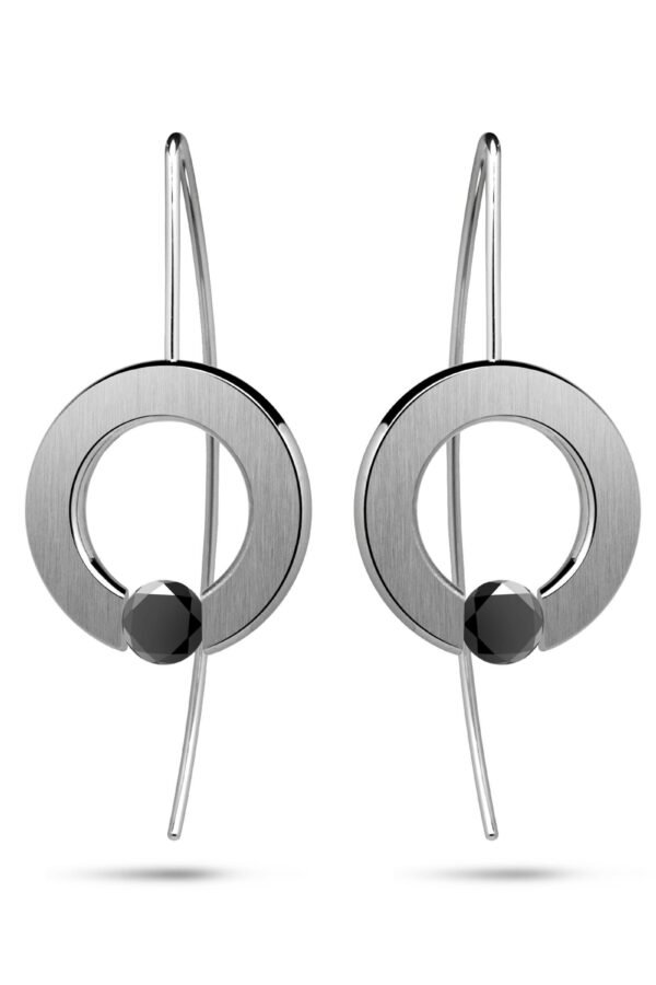 Black Diamond Drop Earrings Stainless Steel Tension Set | 17mm