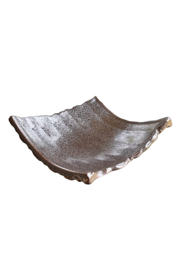 Black Diamond Shape Mino Ware Ceramic Saucers For Medium Kokedama. 天目足付かわら皿 美濃焼 Size 10" X 8" 2" Deep