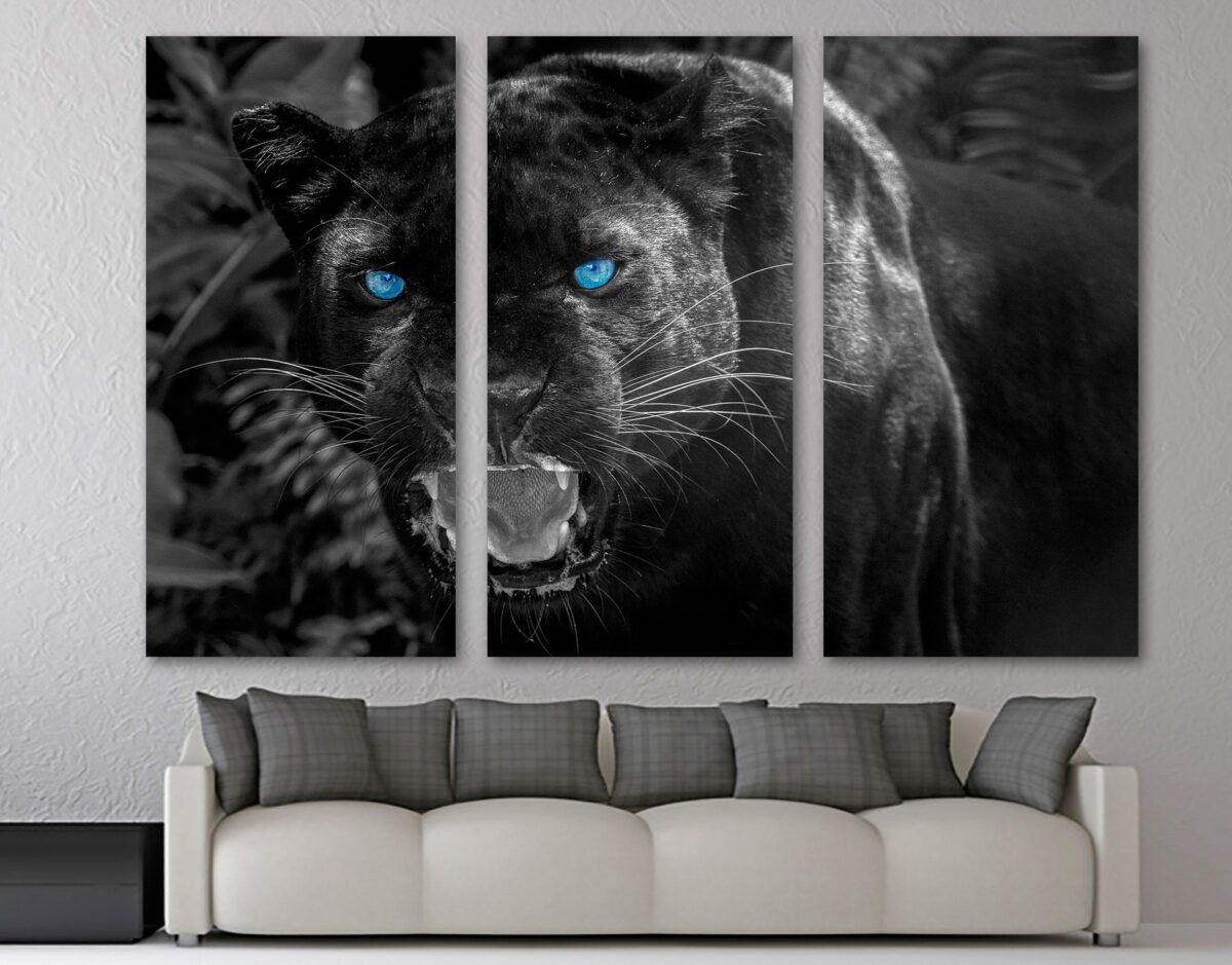 Black Panther Canvas Animal Print Wall Art W Blue Eyes. Wildlife Photography Art - Giclee Home Decor, Wall Interior Design