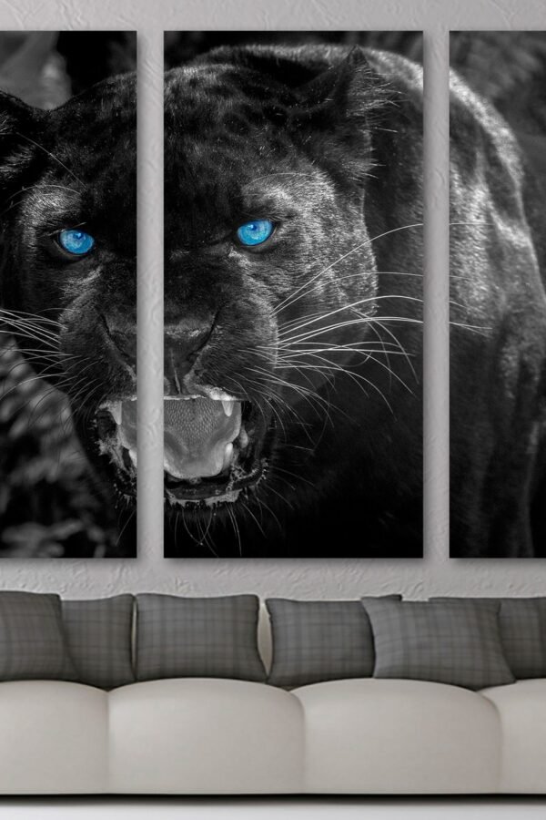 Black Panther Canvas Animal Print Wall Art W Blue Eyes. Wildlife Photography Art - Giclee Home Decor, Wall Interior Design