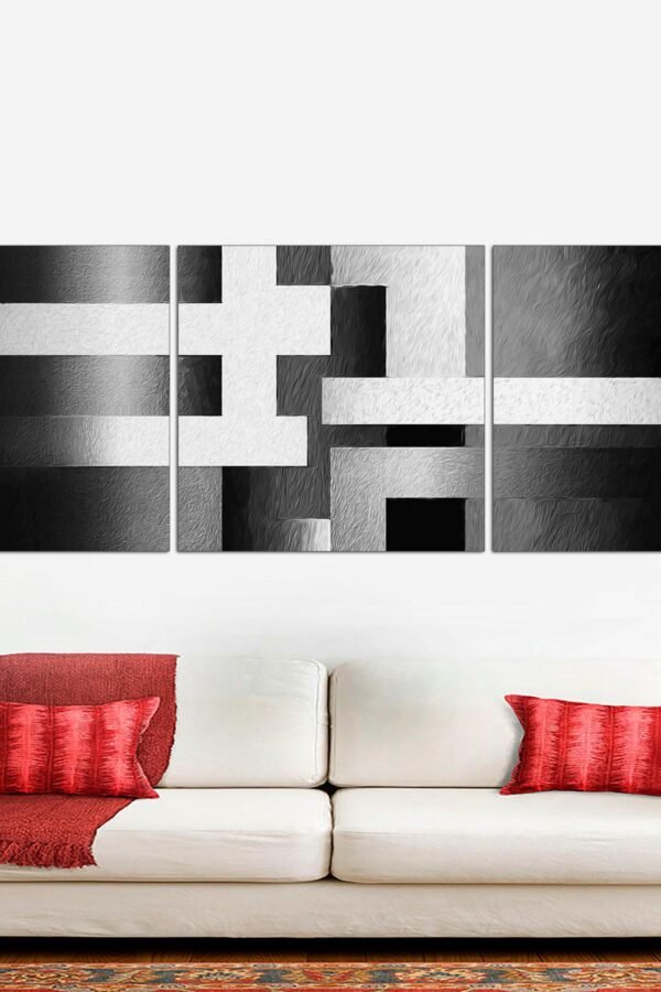 Black & White Abstract 3-Panel Canvas Art Textured Geometric Print