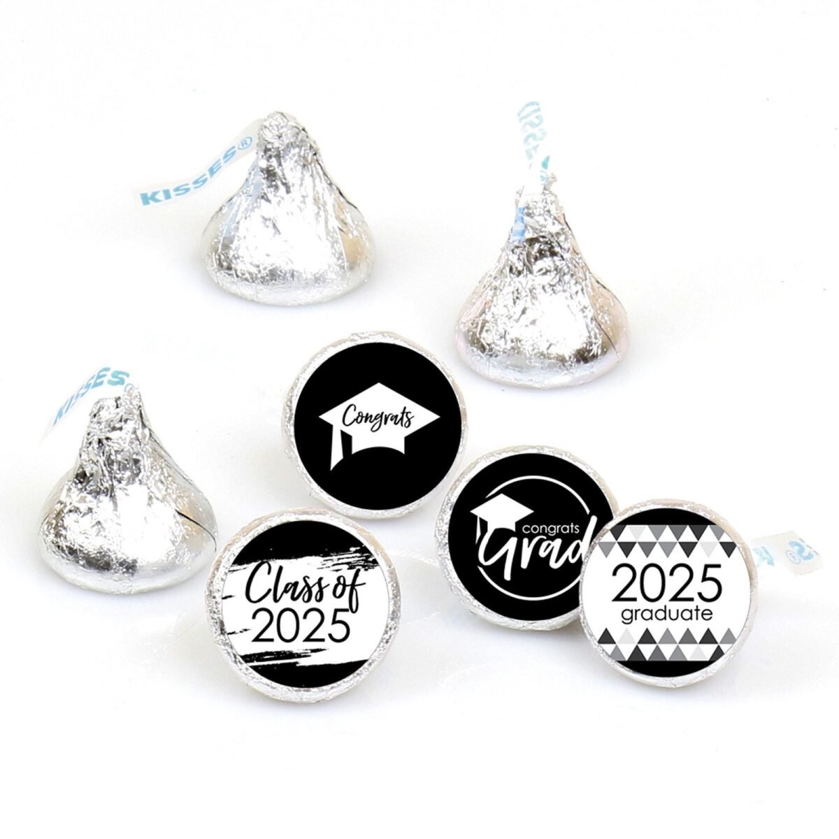 Black & White Grad - Best Is Yet To Come 2025 Graduation Party Round Candy Sticker Favors Labels Fit Chocolate | 1 Sheet Of 108