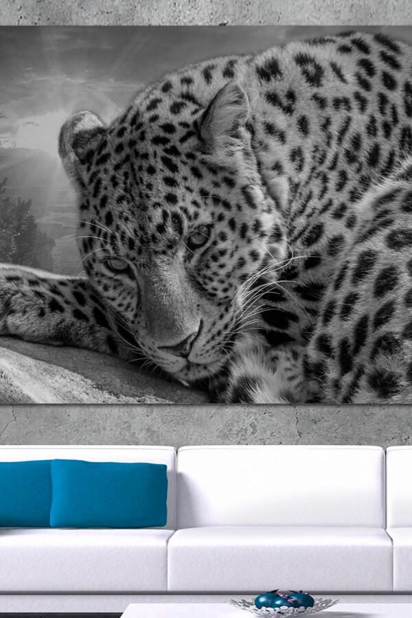 Black & White Leopard Wall Art Portrait Canvas Print, Jaguar Wild Animal Art, Big Cat Art Print On Canvas Ready To Hang