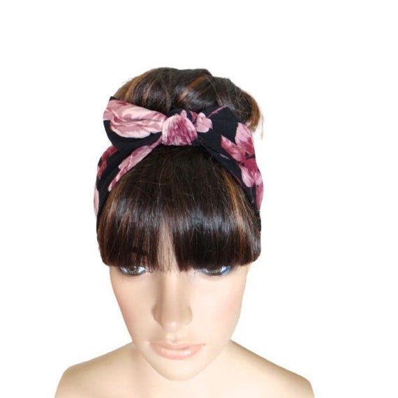 Black & Wine Hairband. Bow Headband Stretch Head Wrap. Soft Cotton Spandex Hair