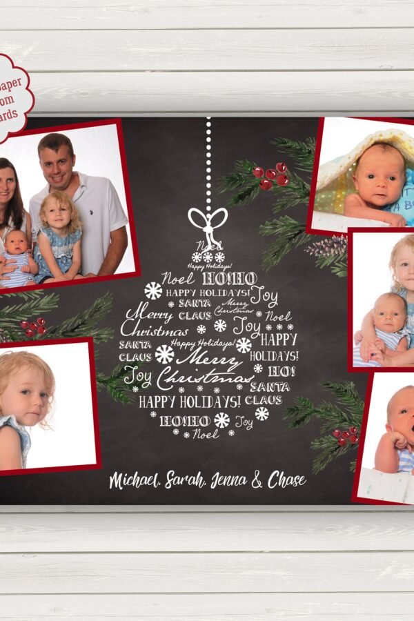 Blackboard Christmas Cards, Photo Printed Holiday Card, Wrapping Paper, Chalkboard Cards