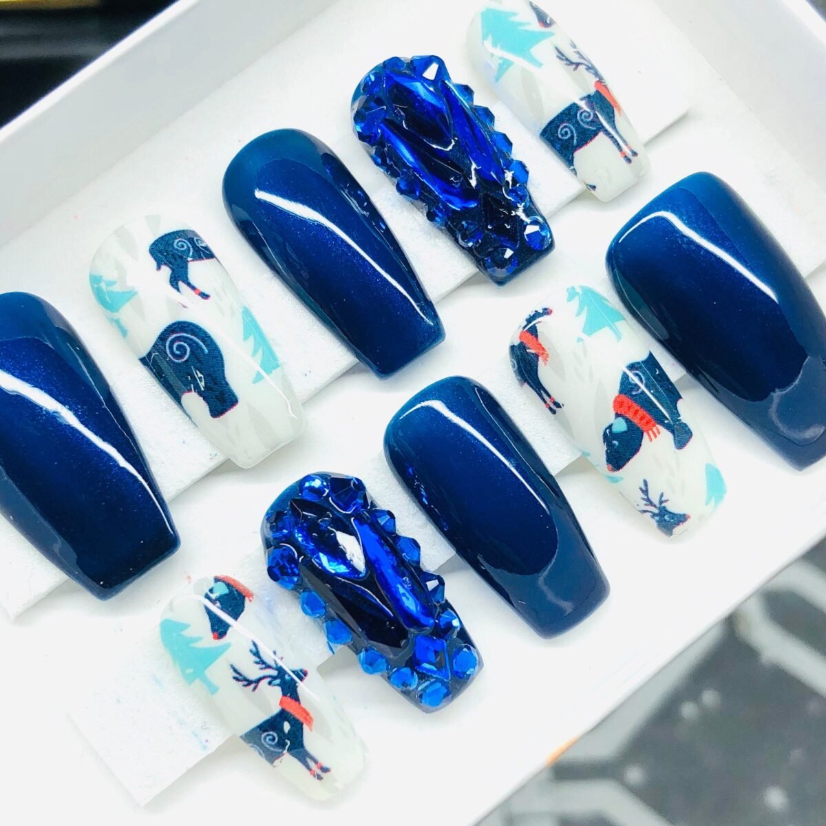 Blue Christmas Press On Nails