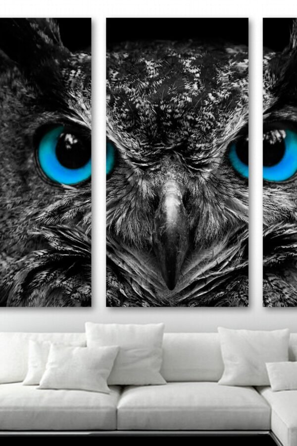 Blue Eyes Owl Canvas Print Wall Art Portrait - Animal Art, Bird Eagle Owl Giclee Home Decor, Interior Design
