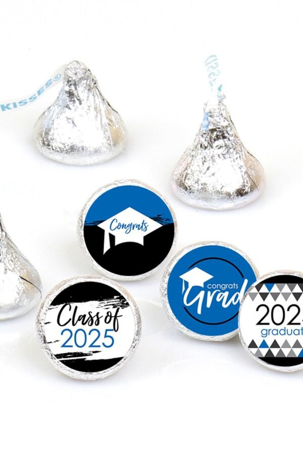Blue Grad - Best Is Yet To Come 2025 Graduation Party Round Candy Sticker Favors Labels Fit Chocolate | 1 Sheet Of 108