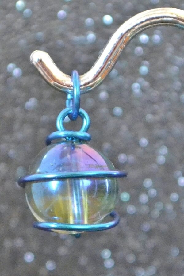 Blue Niobium & Aqua Aura Quartz Wrapped Bead Pendant Or Charm. Anodized Wire, Oxide Plasma Coated Gemstone, No Nickel Hypoallergenic